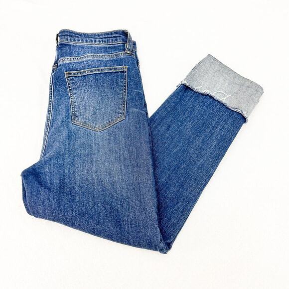 TGLA Dark Wash Straight Leg Cuffed Hem Cropped Button Fly Denim Jeans Size 30 - Picture 8 of 8